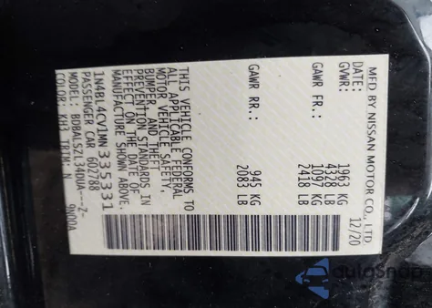 2021 Nissan Altima Sr Fwd из США, поврежденный, VIN 1N4BL4CV1MN335331